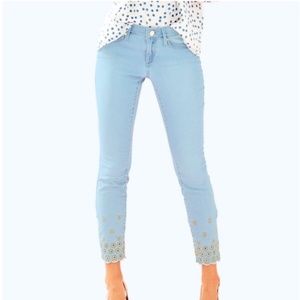 Lilly Pulitzer South Ocean Skinny Crop Jeans Embroidered Size 10